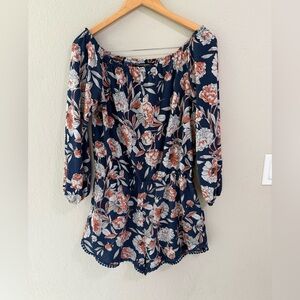Vivid Importers Navy Floral Off-Shoulder Romper - Size L